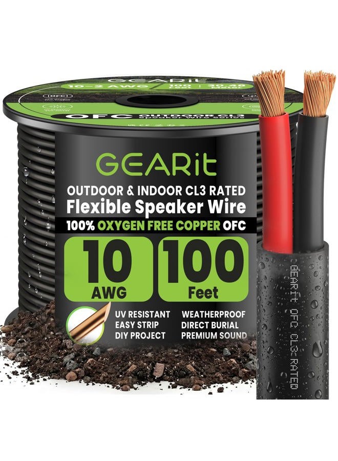 GearIT 14/2 Speaker Wire (100 Feet) 14AWG Gauge - Outdoor Direct Burial in Ground/in Wall / CL3 CL2 Rated / 2 Conductors - OFC Oxygen-Free Copper, Black 100ft - Image 1