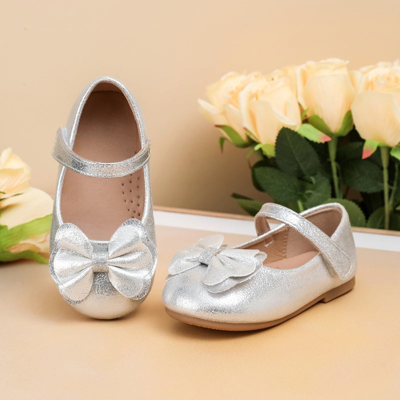 Girls' Shoes With Bow Decoration, Velcro Casual Flat Shoes, Round-Toe Performance Shoes, Student Children'S Single Shoes - Image 1