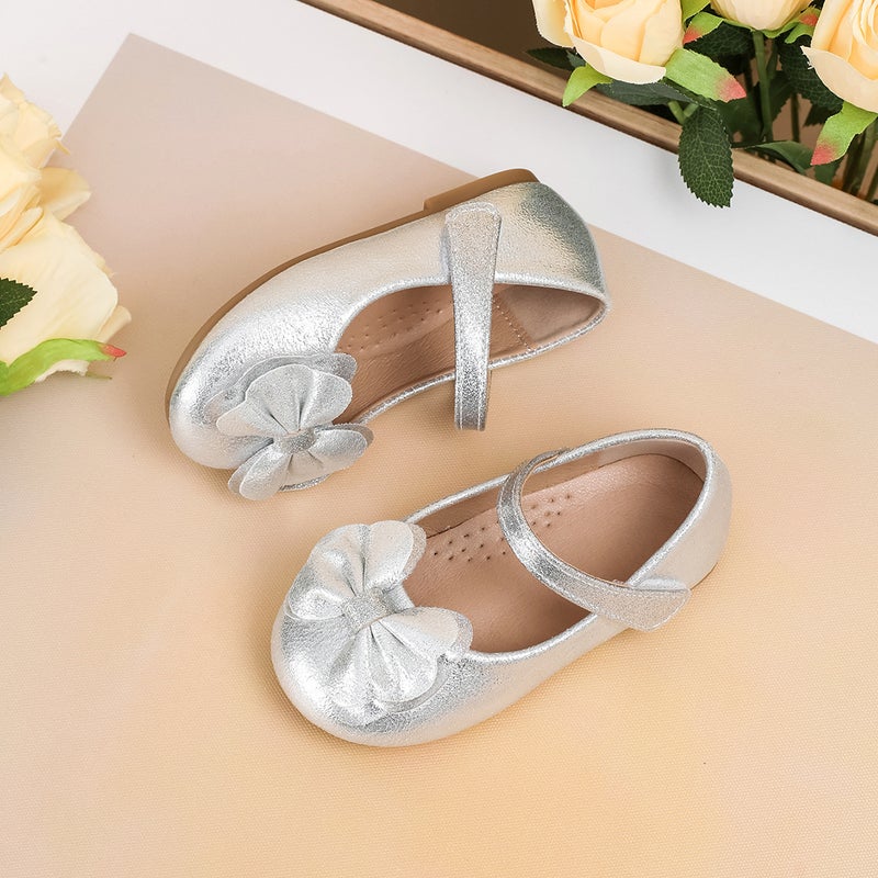 Girls' Shoes With Bow Decoration, Velcro Casual Flat Shoes, Round-Toe Performance Shoes, Student Children'S Single Shoes - Image 4