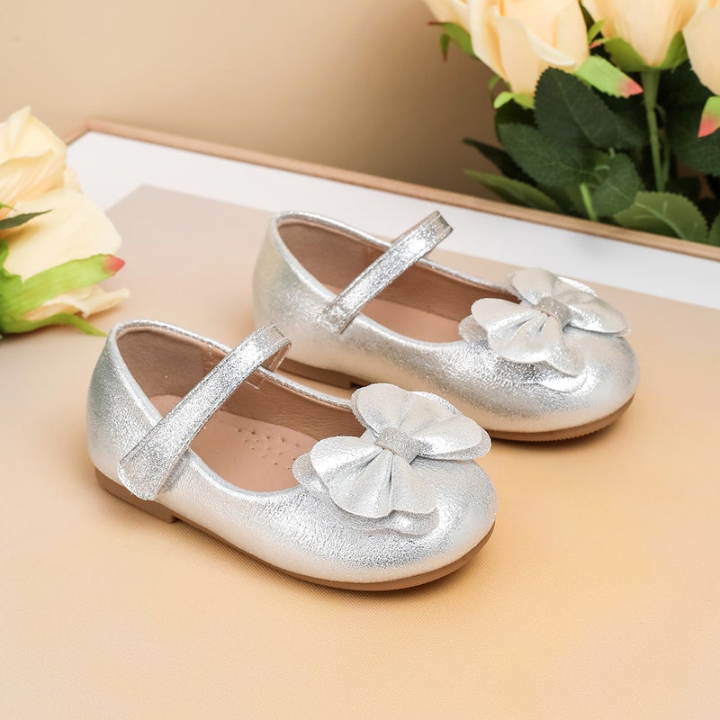 Girls' Shoes With Bow Decoration, Velcro Casual Flat Shoes, Round-Toe Performance Shoes, Student Children'S Single Shoes - Image 5