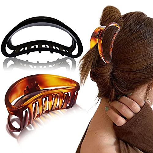 BIRDWARE Hair Clutcher Stylish Trendy Imported Claw Clip Butterfly Design Acrylic Material Hair Clip Hair Accessory For Women And Girls Transparent Korean Hair Clutcher (2 Pc D-Shape), Brown,Black - Image 1