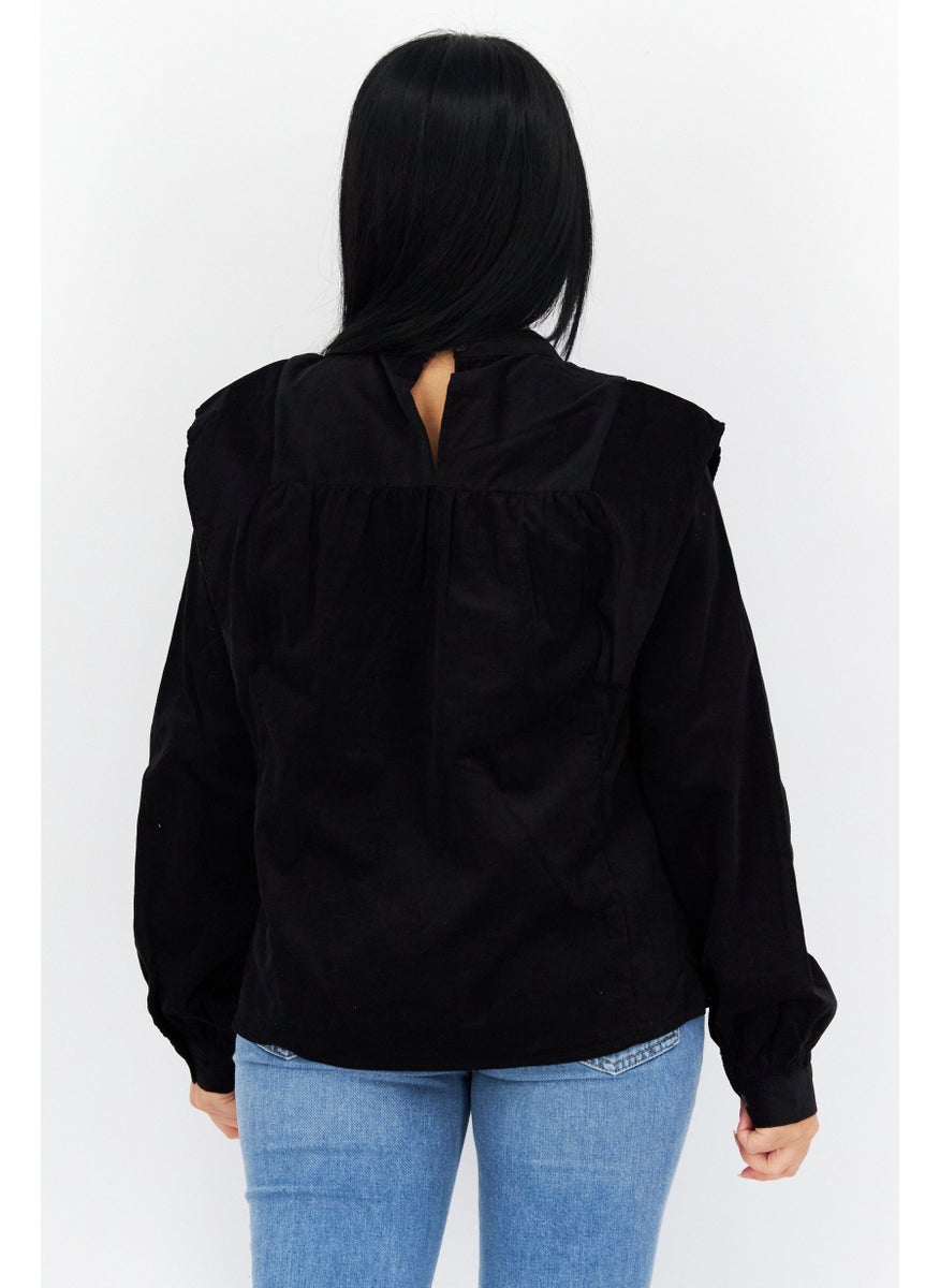 s.Oliver Women Mock Neck Long Sleeves Plain Top, Black  - Image 2