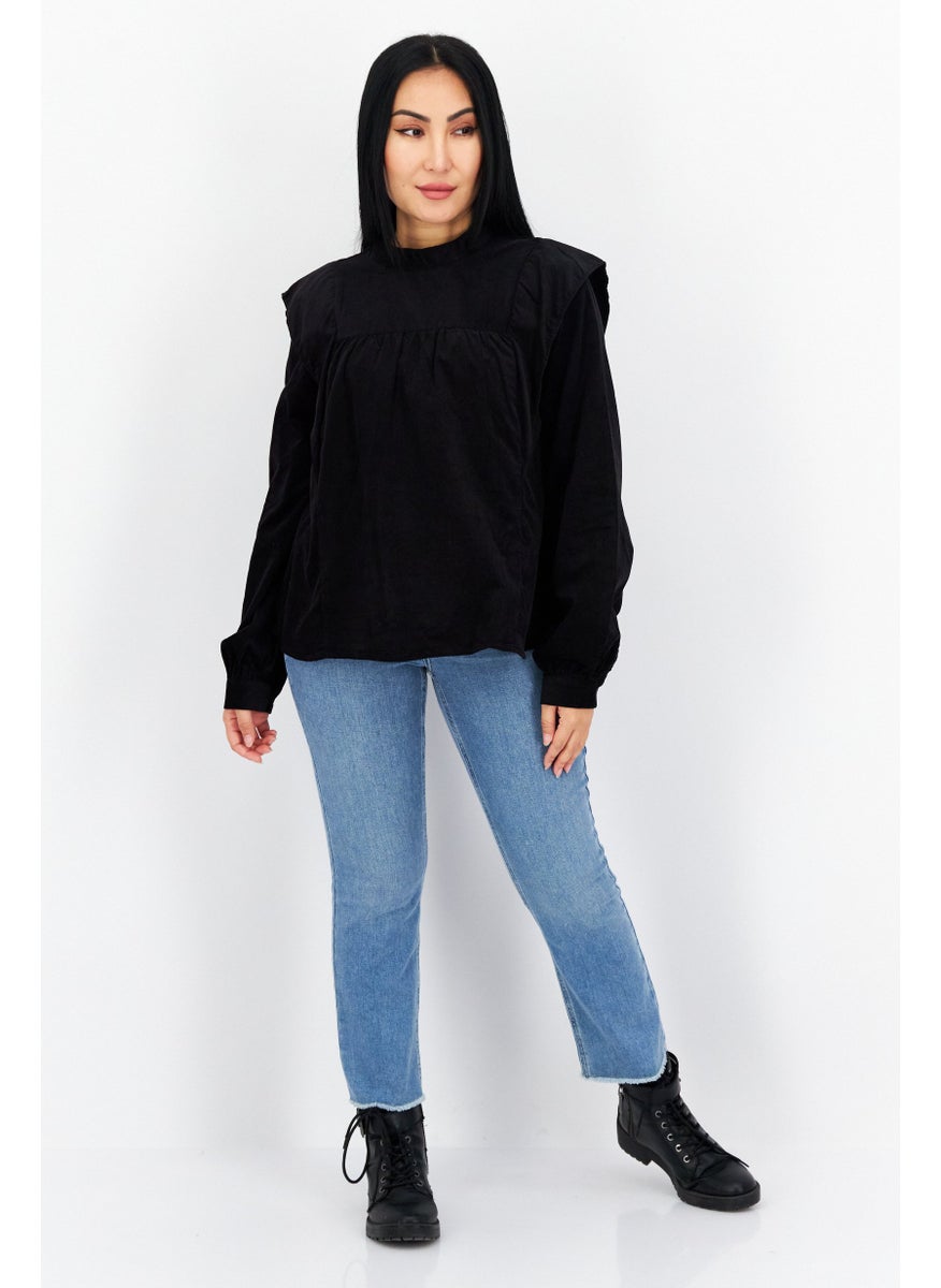 s.Oliver Women Mock Neck Long Sleeves Plain Top, Black  - Image 3