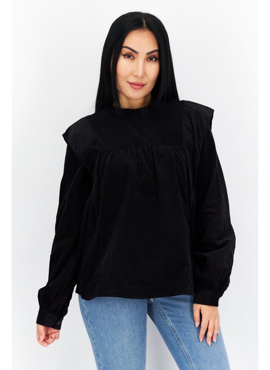 s.Oliver Women Mock Neck Long Sleeves Plain Top, Black  - Image 1