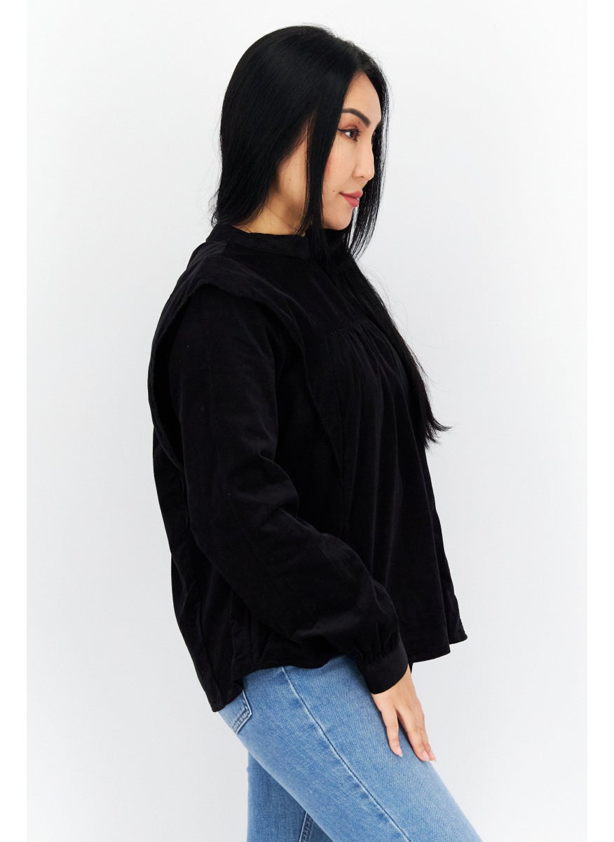 s.Oliver Women Mock Neck Long Sleeves Plain Top, Black  - Image 4