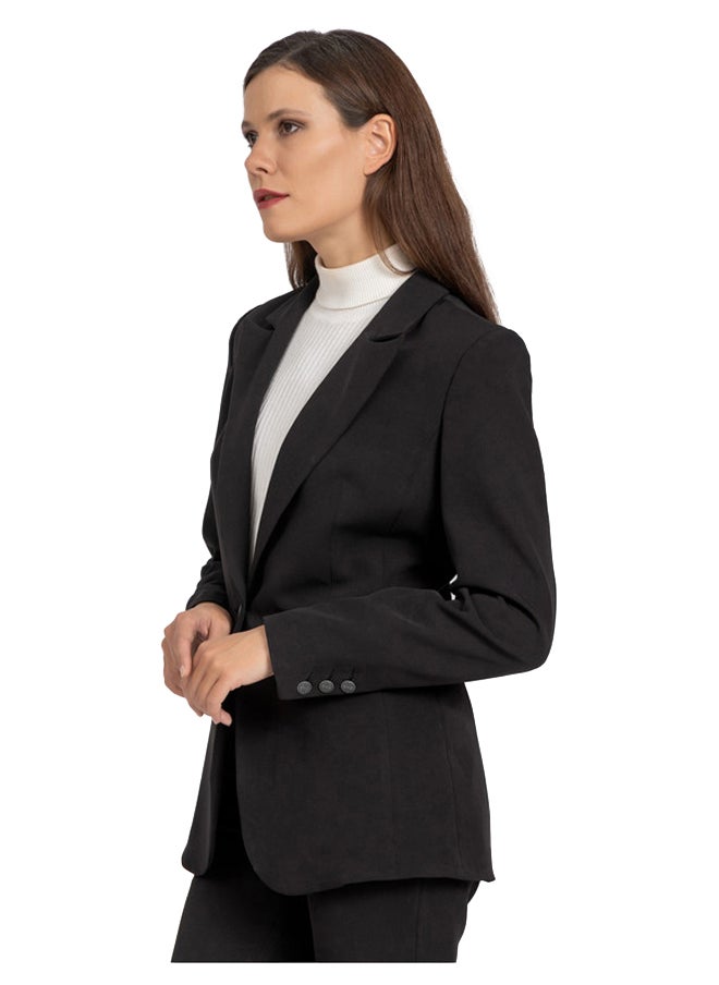 Esla - Single Button Notched Lapel Plain Blazer - Image 1