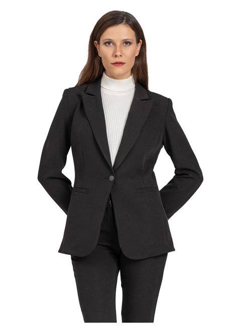 Single Button Notched Lapel Plain Blazer