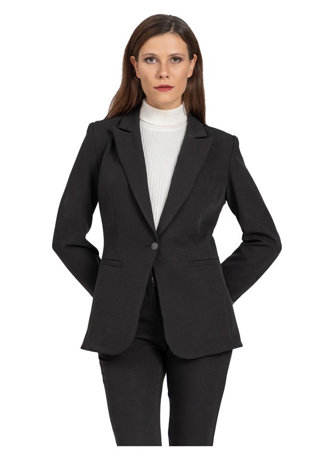Esla - Single Button Notched Lapel Plain Blazer - Image 1