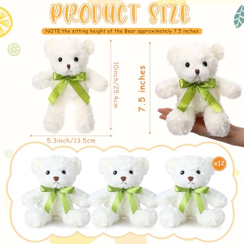 Hungdao 12 Pcs Bears Bulk Gifts Plush Bear Stuffed Animals 10 Inch Cute Soft Stuffed Animals with Green Bows for Baby Shower Birthday Party Favor Centerpiece DecorationWhite - Image 5