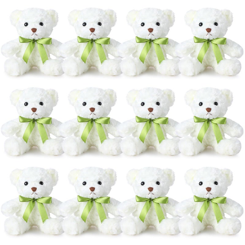 Hungdao 12 Pcs Bears Bulk Gifts Plush Bear Stuffed Animals 10 Inch Cute Soft Stuffed Animals with Green Bows for Baby Shower Birthday Party Favor Centerpiece DecorationWhite - Image 3