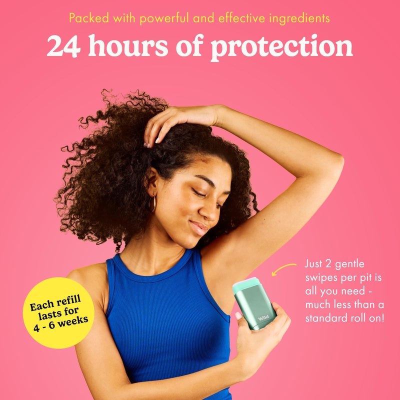 Wild Aluminum Free Deodorant for Men & Women Starter Kit - Refillable Stick Deodorant with Aqua Case and Pink Grapefruit & Lime Scented Refill (1.4oz) - Long Lasting Protection - Vegan Friendly - Image 3