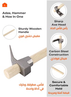LAWAZIM Wooden Axe - Heavy-Duty Adze, Hammer & Hoe Tool for Wood Carving, Gardening, Digging & DIY Projects  - Image 3