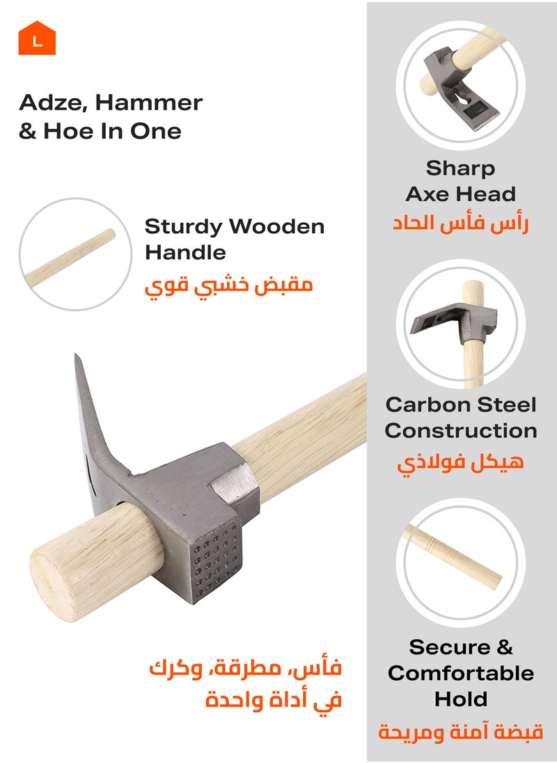 LAWAZIM - Wooden Axe - Heavy-Duty Adze, Hammer & Hoe Tool for Wood Carving, Gardening, Digging & DIY Projects - Image 1