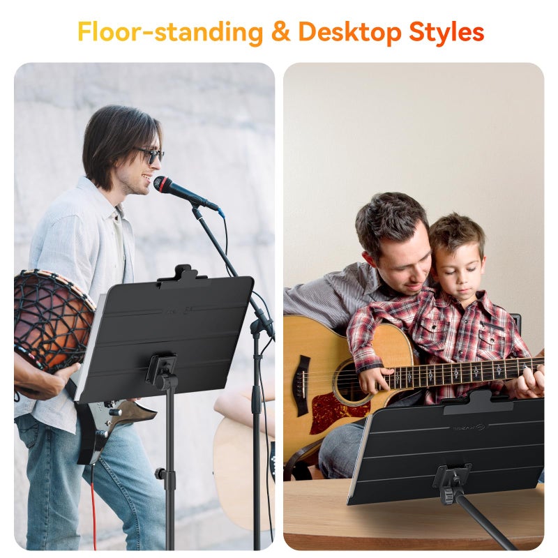K KASONIC - Dual-Use Folding Sheet Music Stand & Desktop Book Stand with Portable Carrying Bag, Sheet Music Folder & Clip Holder (Black) - Image 3