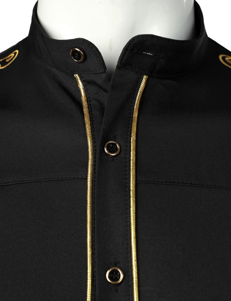 ZEROYAA Mens Luxury Embroidery Design Slim Fit Long Sleeve Banded Collar Dress Shirts ZHCL50-Black Large - Image 3