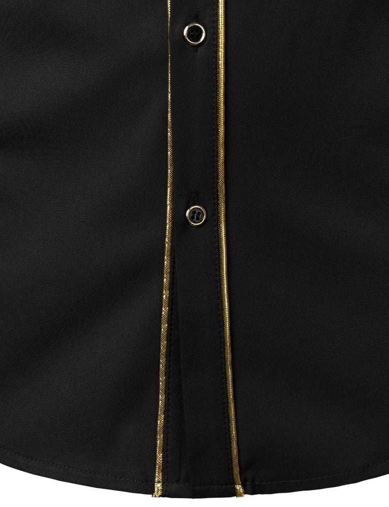 ZEROYAA Mens Luxury Embroidery Design Slim Fit Long Sleeve Banded Collar Dress Shirts ZHCL50-Black Large - Image 5