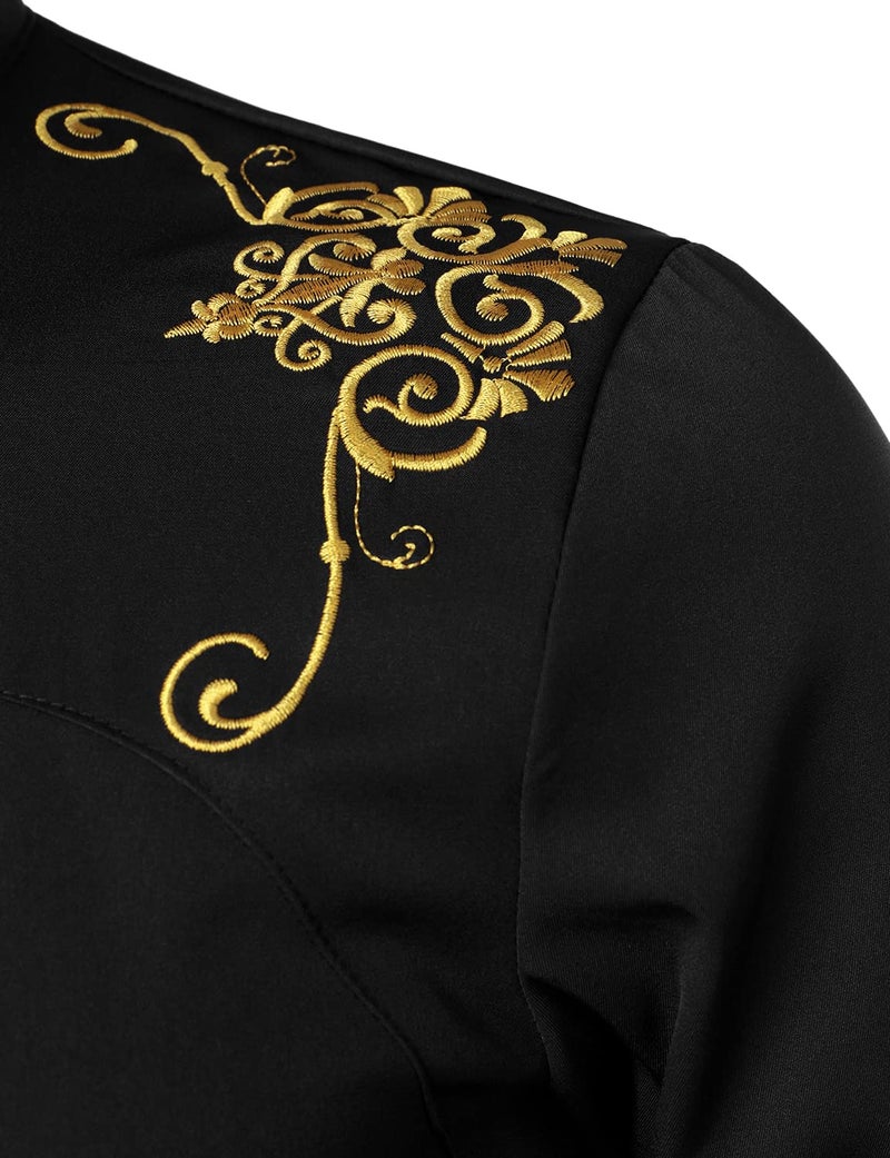 ZEROYAA Mens Luxury Embroidery Design Slim Fit Long Sleeve Banded Collar Dress Shirts ZHCL50-Black Large - Image 4