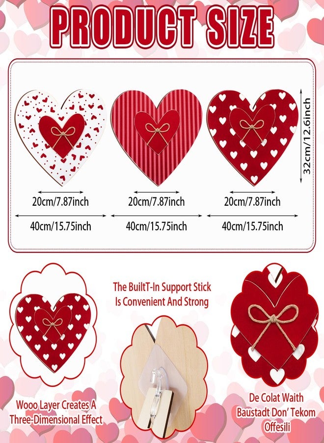 Memorywuu 3 Pcs Valentine's Day Decorations for Home Outdoor, 24'' Pink Heart Wood Porch Standing Love Decor, Romantic Sign for Front Door, Garden, Patio, Home, Happy Valentine's Day Decoration - Image 3