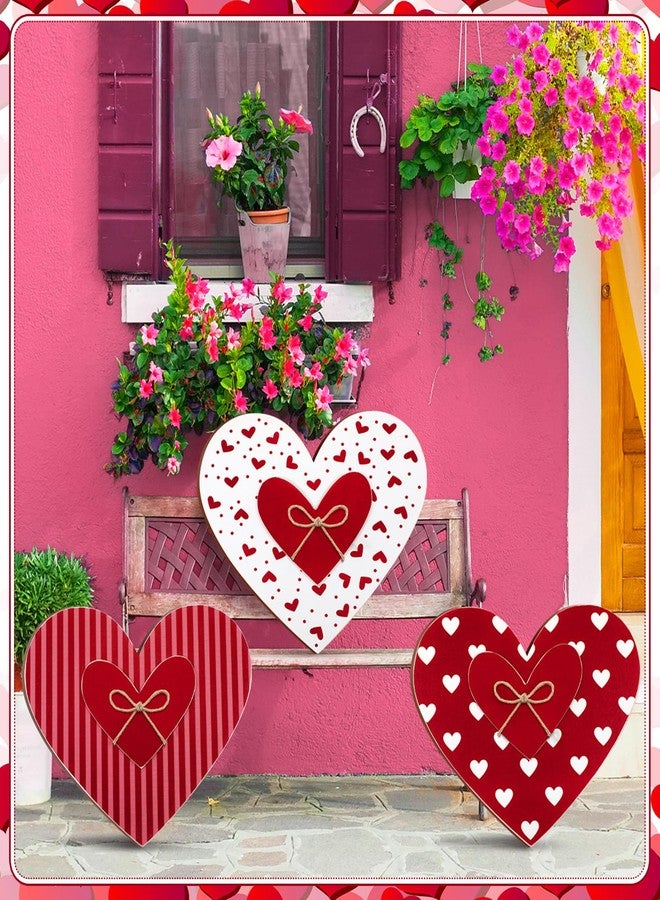 Memorywuu 3 Pcs Valentine's Day Decorations for Home Outdoor, 24'' Pink Heart Wood Porch Standing Love Decor, Romantic Sign for Front Door, Garden, Patio, Home, Happy Valentine's Day Decoration - Image 2