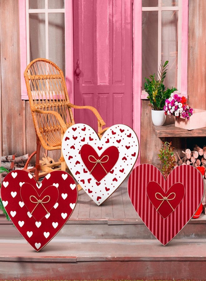 Memorywuu 3 Pcs Valentine's Day Decorations for Home Outdoor, 24'' Pink Heart Wood Porch Standing Love Decor, Romantic Sign for Front Door, Garden, Patio, Home, Happy Valentine's Day Decoration - Image 1