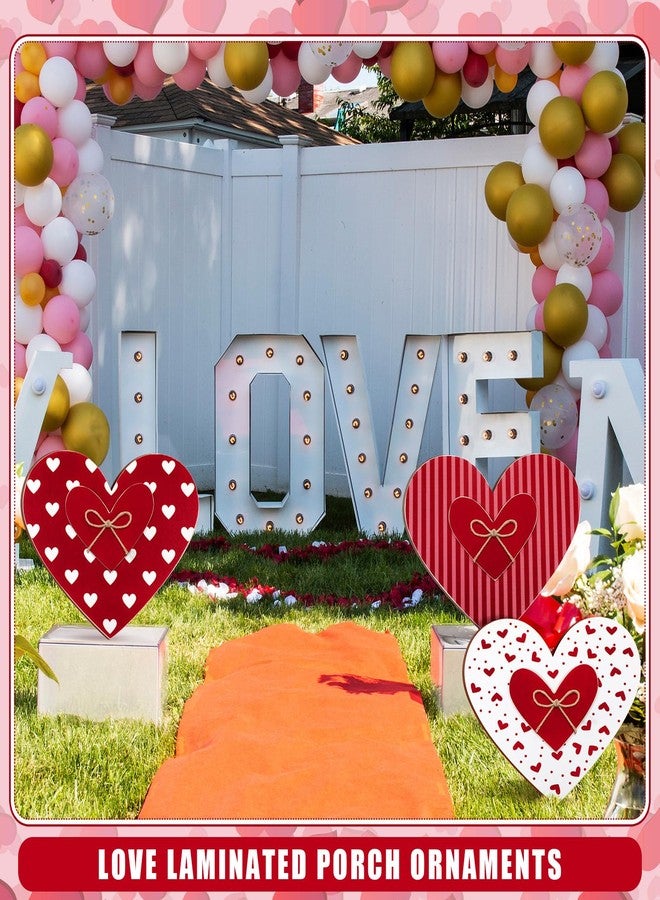 Memorywuu 3 Pcs Valentine's Day Decorations for Home Outdoor, 24'' Pink Heart Wood Porch Standing Love Decor, Romantic Sign for Front Door, Garden, Patio, Home, Happy Valentine's Day Decoration - Image 5