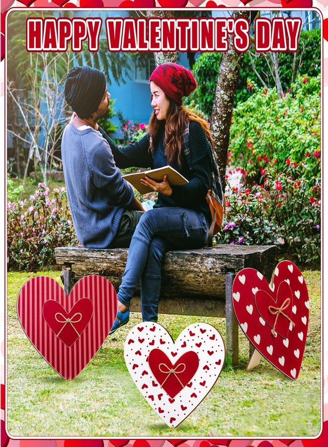 Memorywuu 3 Pcs Valentine's Day Decorations for Home Outdoor, 24'' Pink Heart Wood Porch Standing Love Decor, Romantic Sign for Front Door, Garden, Patio, Home, Happy Valentine's Day Decoration - Image 4