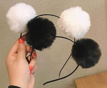 ericotry 3PCS Pompom Ball Cat Ear Headband Cute Fluffy Ball Hair Hoop for Cosplay Party Costume Hair Accessories BlackWhitePink - Image 3