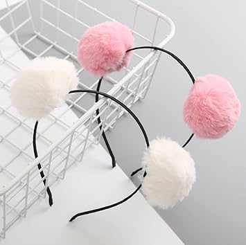 ericotry 3PCS Pompom Ball Cat Ear Headband Cute Fluffy Ball Hair Hoop for Cosplay Party Costume Hair Accessories BlackWhitePink - Image 2