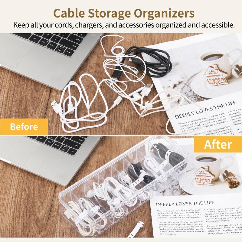 Transparent Cable Organizer Box With Lid Divider And 10 Ties For Home Office - Image 4