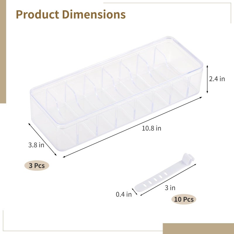 Transparent Cable Organizer Box With Lid Divider And 10 Ties For Home Office - Image 5