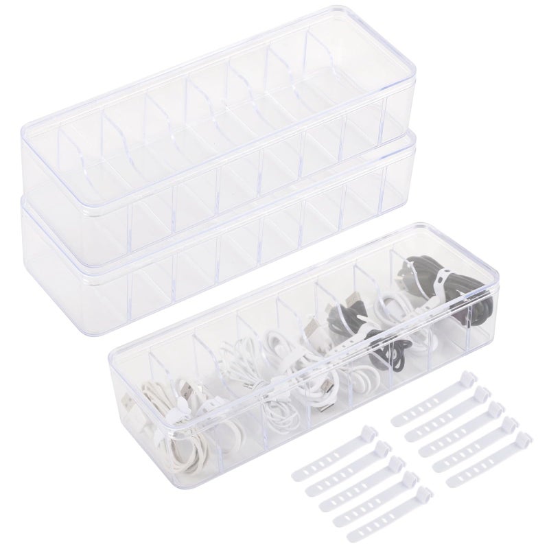 Transparent Cable Organizer Box With Lid Divider And 10 Ties For Home Office - Image 2