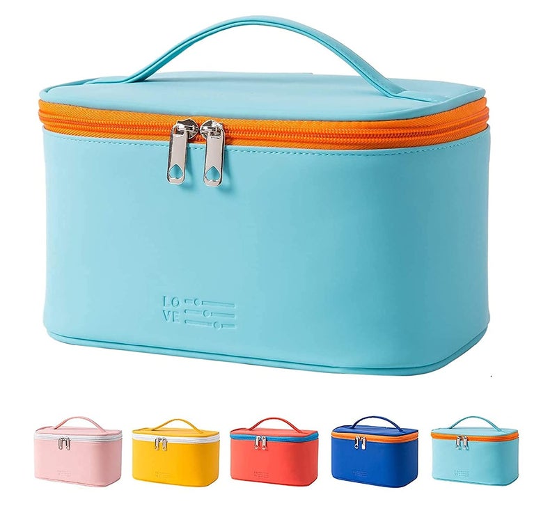 PRISMAXIC Latest Stylish PU Leather Cosmetic Organizer Bag Makeup Storage Pouch for Women and Girls for Travel Makeup Bag Storage Boxes Jewellery Organizer Toiletry Box with Compact Sky Blue - Image 1