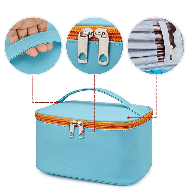 PRISMAXIC Latest Stylish PU Leather Cosmetic Organizer Bag Makeup Storage Pouch for Women and Girls for Travel Makeup Bag Storage Boxes Jewellery Organizer Toiletry Box with Compact Sky Blue - Image 2