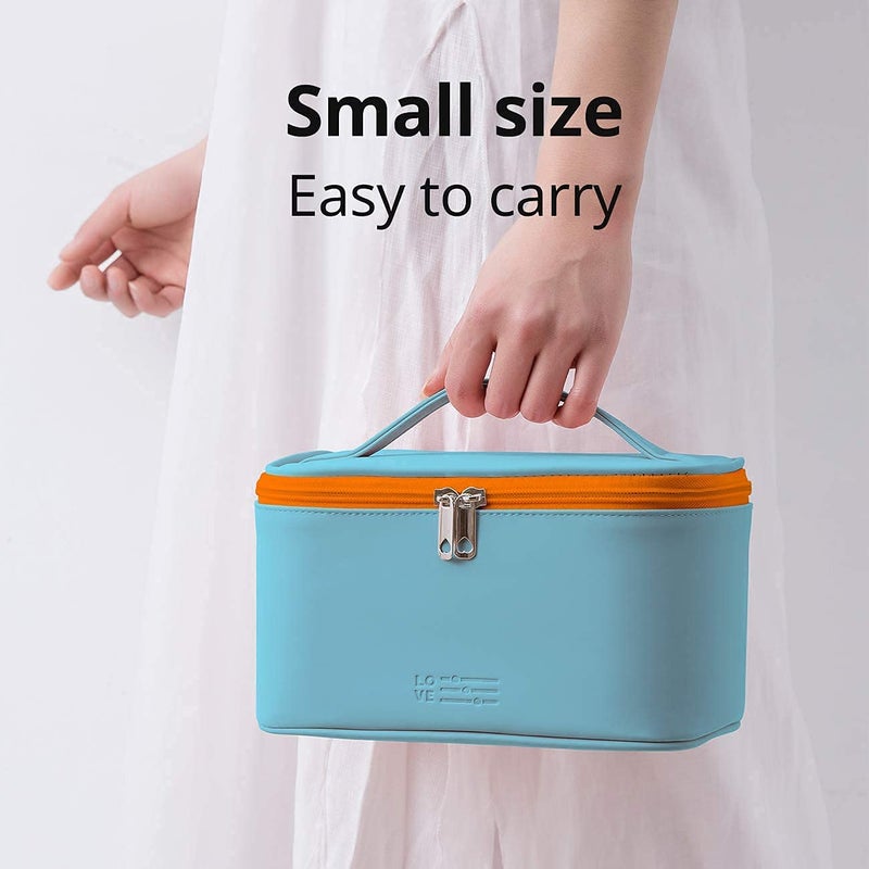 PRISMAXIC Latest Stylish PU Leather Cosmetic Organizer Bag Makeup Storage Pouch for Women and Girls for Travel Makeup Bag Storage Boxes Jewellery Organizer Toiletry Box with Compact Sky Blue - Image 5