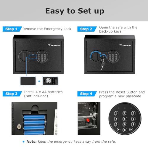 Bonsaii Safe, 0.6 Cubic Safe Box with Electronic Keypad, Removable Shelf, for Valuables Jewelry and Documents in Home, Hotel, or Business, 9.84" x 13.78" x 9.84" Inches, SF002 - Image 4