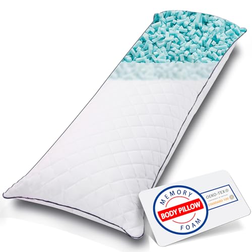 1 MIDDLE ONE Body Pillow Cooling Memory Foam Body Pillows for Adults Sleeping Long Pillow for Bed Big Large Firm Full Body Pillow for Side Sleeper 20x54 Inch White
