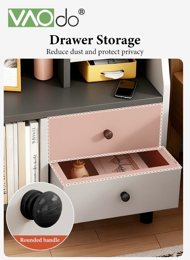 فاو دو طاولة تخزين بجانب السرير، طاولة بجانب السرير مع مساحة تخزين مفتوحة وأدراج، طاولة جانبية مع فواصل معقولة، أرجل داعمة من الخشب الصلب لغرفة النوم وغرفة المعيشة وغرفة الدراسة - Image 2