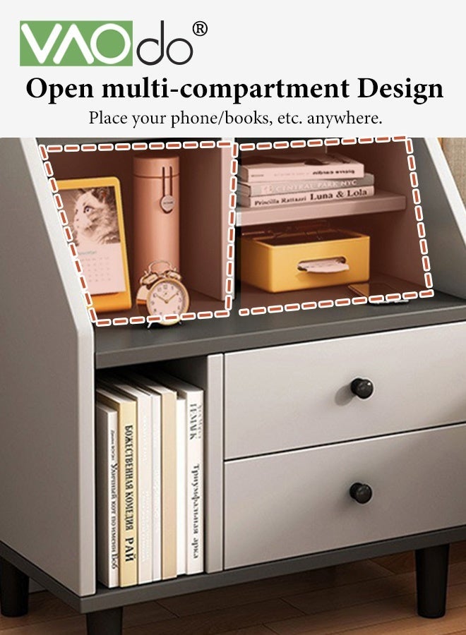 فاو دو طاولة تخزين بجانب السرير، طاولة بجانب السرير مع مساحة تخزين مفتوحة وأدراج، طاولة جانبية مع فواصل معقولة، أرجل داعمة من الخشب الصلب لغرفة النوم وغرفة المعيشة وغرفة الدراسة - Image 4