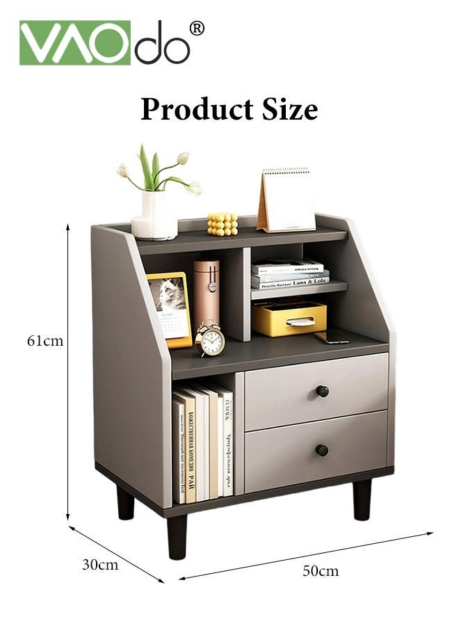 فاو دو طاولة تخزين بجانب السرير، طاولة بجانب السرير مع مساحة تخزين مفتوحة وأدراج، طاولة جانبية مع فواصل معقولة، أرجل داعمة من الخشب الصلب لغرفة النوم وغرفة المعيشة وغرفة الدراسة - Image 3