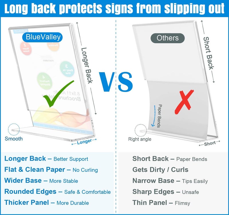 BlueValley 12 Pack Clear Acrylic Sign Holder 8.5x11" Vertical, Slant Back Flyer Brochure Document Paper Display Holder for Office Desktop, Ad Picture Frame Acrylic Menu Display Stand for Show Fair - Image 5