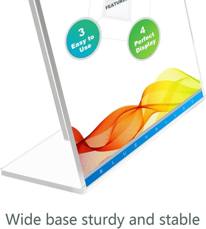 BlueValley 12 Pack Clear Acrylic Sign Holder 8.5x11" Vertical, Slant Back Flyer Brochure Document Paper Display Holder for Office Desktop, Ad Picture Frame Acrylic Menu Display Stand for Show Fair - Image 3