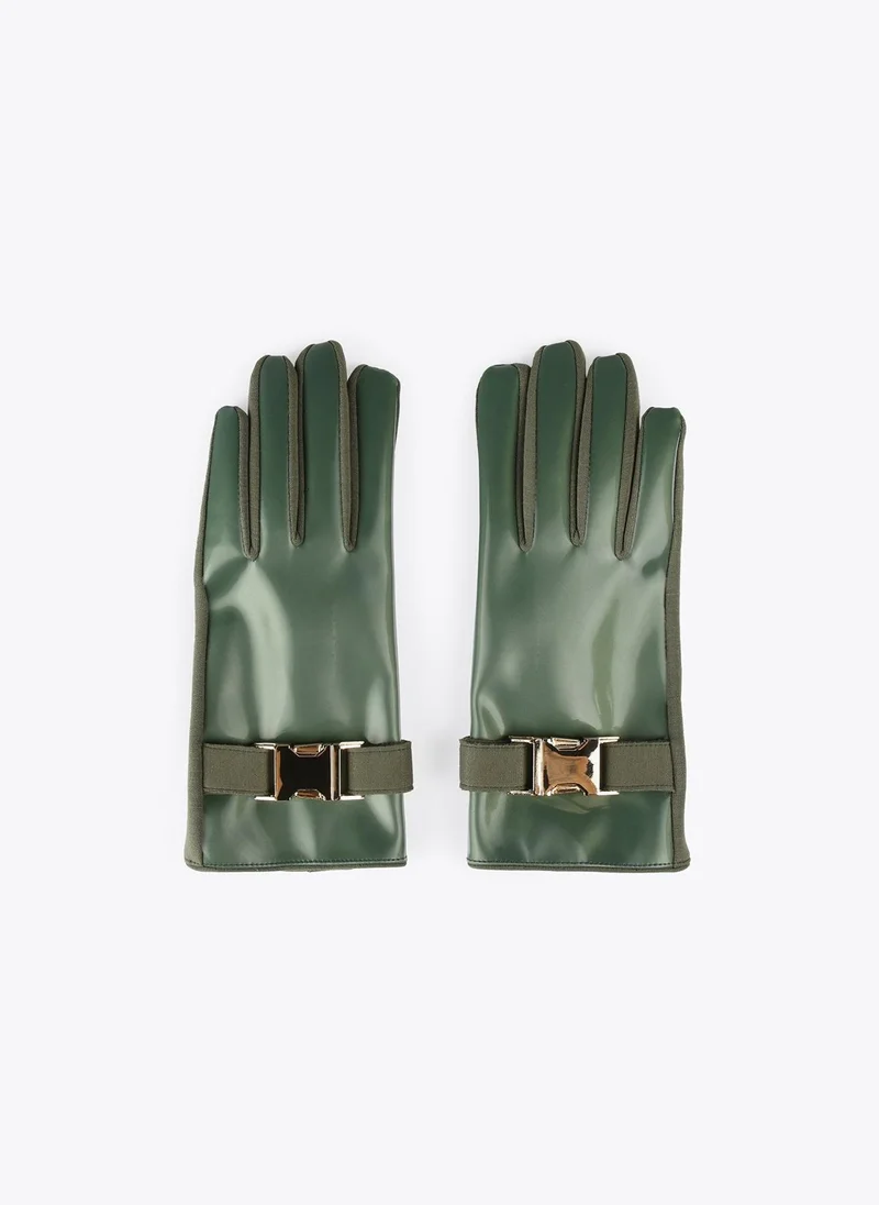 Lola Casademunt Patent leather buckle gloves