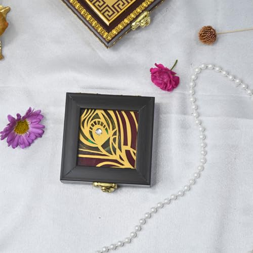 Lushure Wooden Mor Pankh Design Gold & Silver Ginni Coin Box for Wedding Gifting Purpose | Return Gift | Single Coin Box Gift Box | 5gm, 10gm Gold Coin Gift Box - Image 3