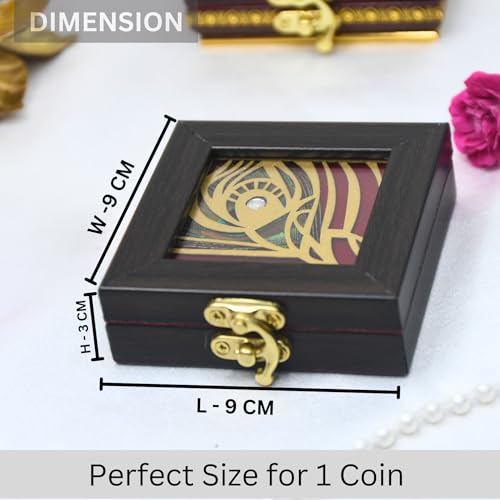 Lushure Wooden Mor Pankh Design Gold & Silver Ginni Coin Box for Wedding Gifting Purpose | Return Gift | Single Coin Box Gift Box | 5gm, 10gm Gold Coin Gift Box - Image 2