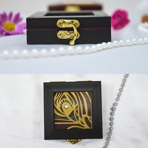Lushure Wooden Mor Pankh Design Gold & Silver Ginni Coin Box for Wedding Gifting Purpose | Return Gift | Single Coin Box Gift Box | 5gm, 10gm Gold Coin Gift Box - Image 5
