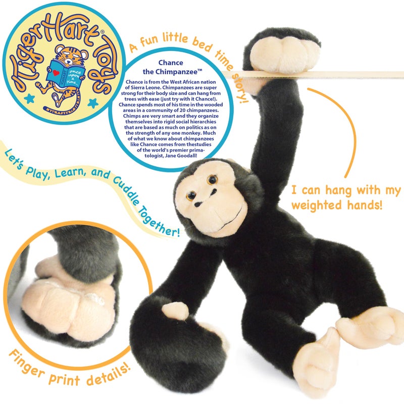 VIAHART Chance The Chimpanzee - 14 Inch (with Hanging Arms Outstretched) Large Hanging Monkey Chimp Stuffed Animal Plush Ape - by TigerHart Toys - Image 2
