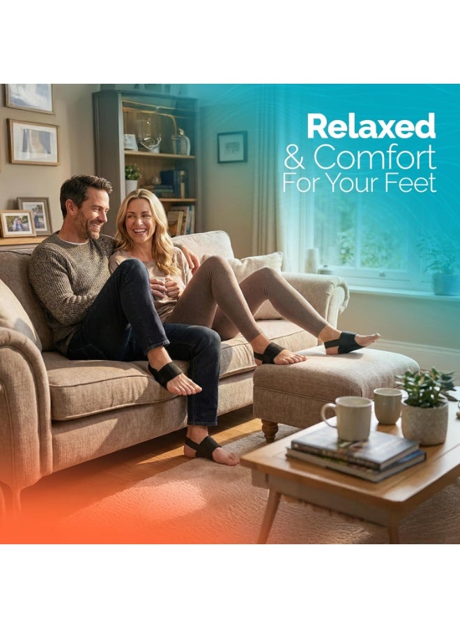 دعامة تقوس القدم للنساء والرجال - حزام دعم تقوس قابل للتعديل، مناسب للقدم المسطحة، وآلام الكعب، وتقوس القدم العالي، وانحناءات القدم - شرائط مانعة للانزلاق - (زوج واحد - أسود) - Image 4