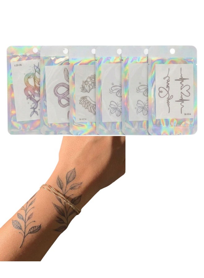 Semi Permanent Temporary Tattoo Stickers 6PCS Metallic Holographic Designs – Waterproof Fake Tattoos Last 7-15 Days – Easy Apply and Remove Body Art for Parties Festivals Beach and Fashion Looks - Image 1