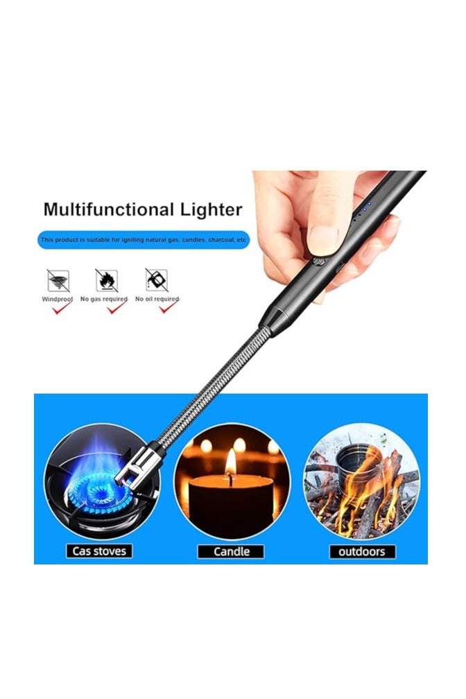 ولاعة غاز و ولاعة شموع، ولاعة قوس مع إمكانية شحن بمنفذ USB، مقاومة للرياح بلا لهب، شاشة LED تعمل بالبطارية، مفتاح أمان، دوران 360 درجة للعلاج العطري والشموع والشواء والتخييم - Image 2