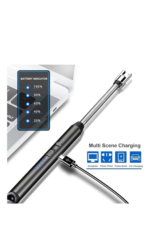 ولاعة غاز و ولاعة شموع، ولاعة قوس مع إمكانية شحن بمنفذ USB، مقاومة للرياح بلا لهب، شاشة LED تعمل بالبطارية، مفتاح أمان، دوران 360 درجة للعلاج العطري والشموع والشواء والتخييم - Image 4